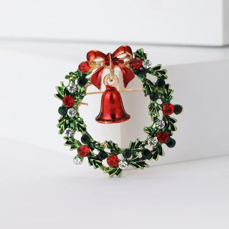 Rhinestone Christmas Wreath Brooch