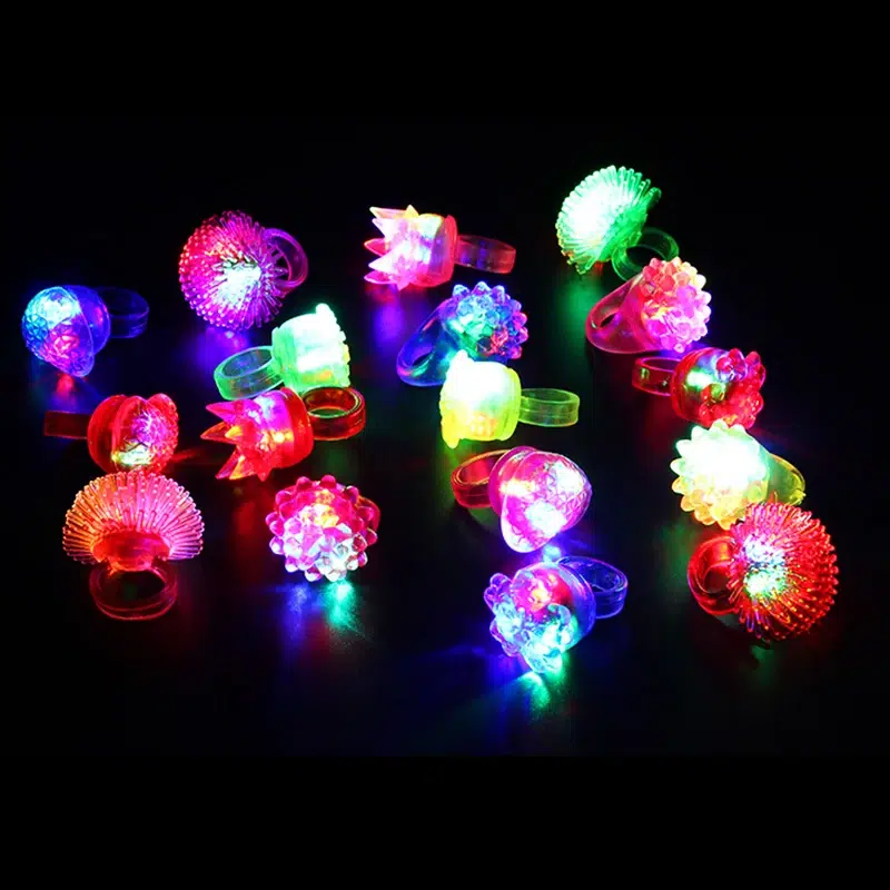 Colorful glow rings that light up, perfect for adding fun to parties and special events.