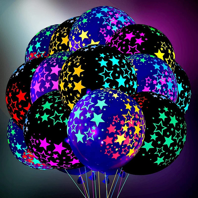 Starry glow balloons in neon colors to enhance a magical Party Glowz celebration atmosphere.