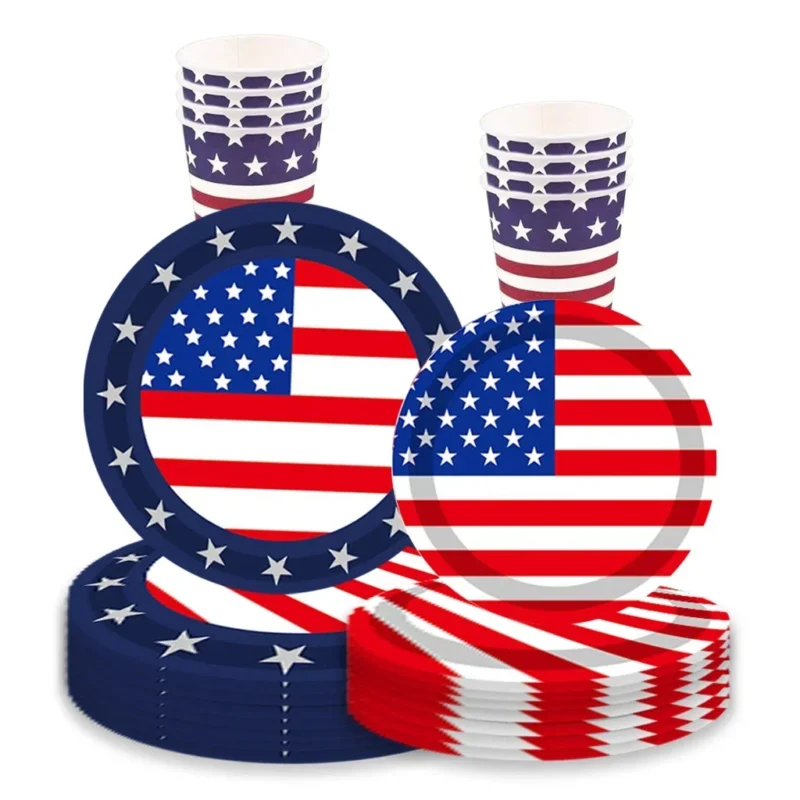 USA-themed plates and cups, perfect for patriotic events with a Cubic Feet Tank of Helium.