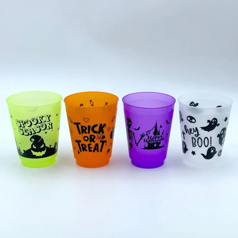 Halloween-themed glow cups, great for spooky drinks, enhanced with a Cubic Feet Tank of Helium.