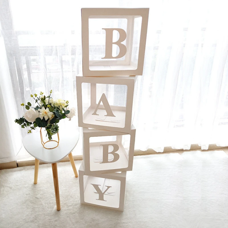 Elegant baby shower decorative blocks, paired with balloons from a Cubic Feet Tank of Helium.