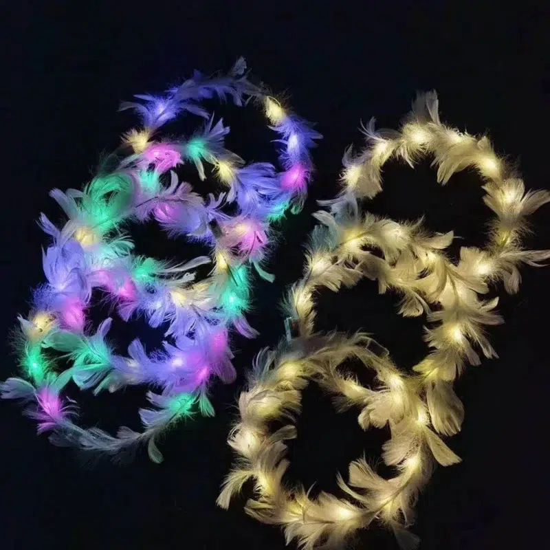 Glowing LED feather crowns add a fun flair when paired with an LED belt buckle.