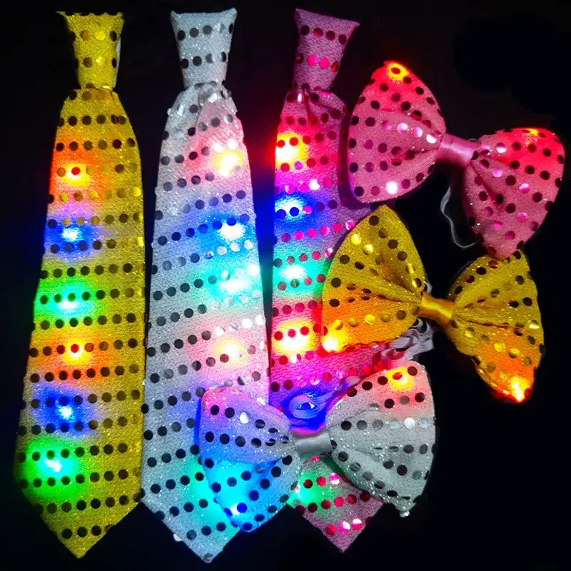 LED bow ties and neckties, a perfect match for an LED belt at any glow party.